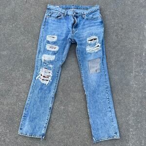 Levi's 511 Slim Fit Premium Jeans American Flag Patch Distressed Peekaboo 36x34